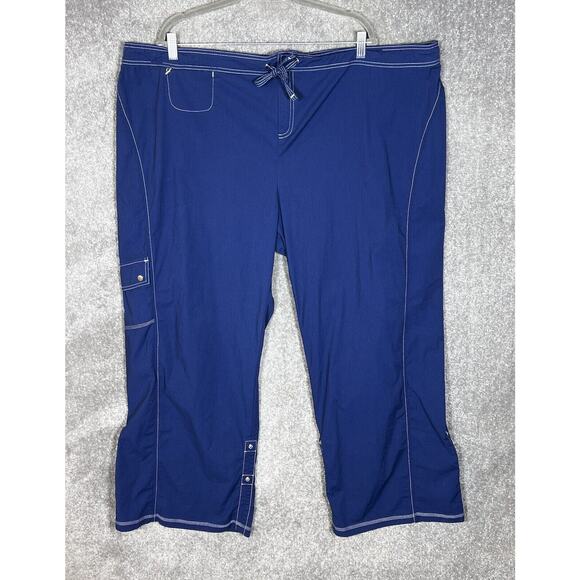 Jockey Pants‎ Womens Size XXXL Blue Pockets Stretch Roll Tab Wide Leg - Picture 1 of 9